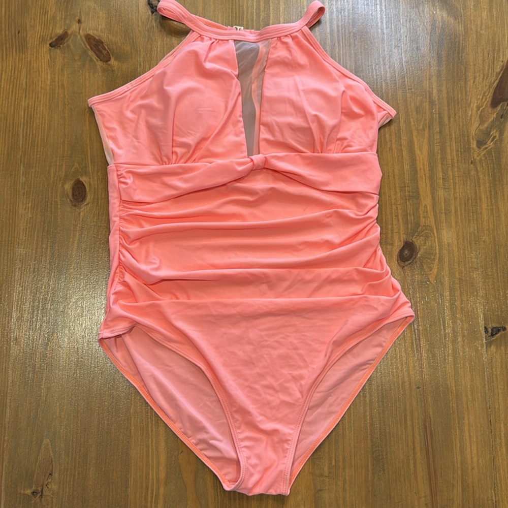 NWOT TEMPT ME One Piece Swimsuit High Neck Plunge Ruched Tummy Control XXL